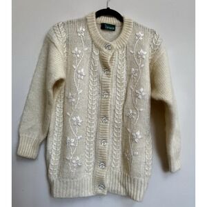 Vtg Mohair L XL Cardigan Coquette Embellished Grannycore Embroidered   Floral
